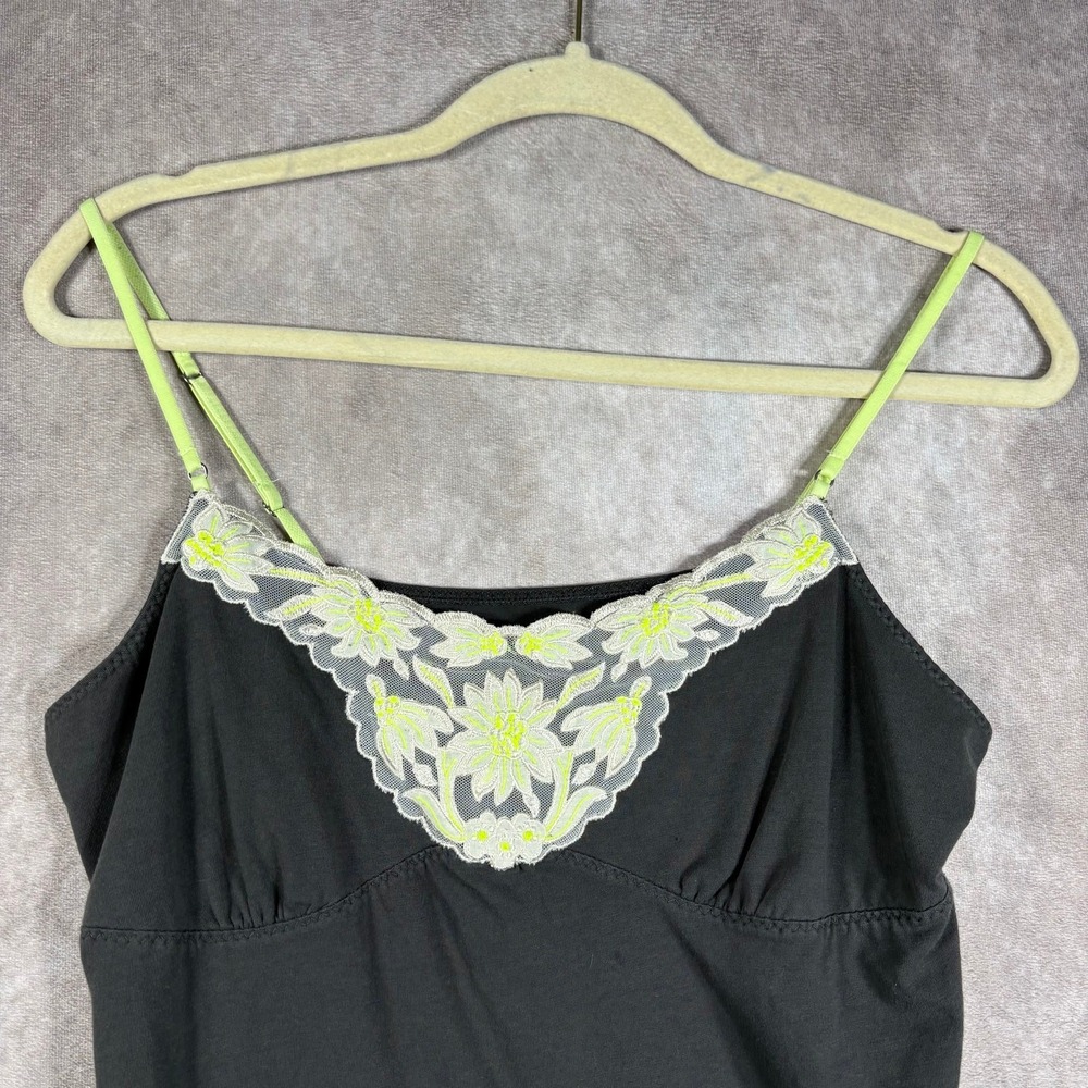 Vintage Y2K American Eagle Tank Top Womens Large Gray Lace Trim Embroidered Cami - Picture 2 of 8